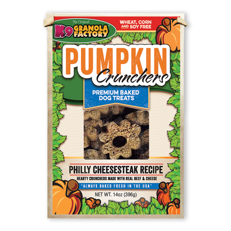 NEW! Pumpkin Crunchers, Philly Cheesesteak Recipe Dog Treats, 14oz