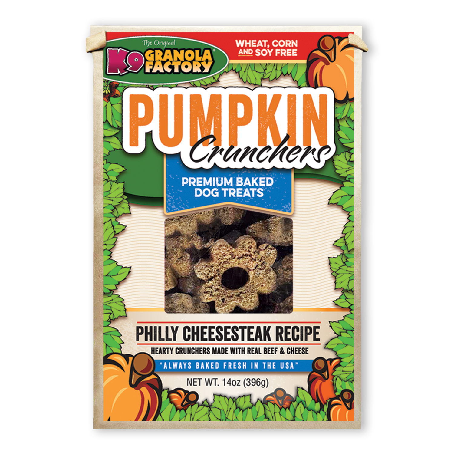 NEW Pumpkin Crunchers Philly Cheesesteak Recipe Dog Treats 14oz
